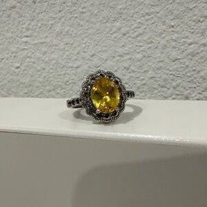 Silver Ring with citrine yellow stone size 6